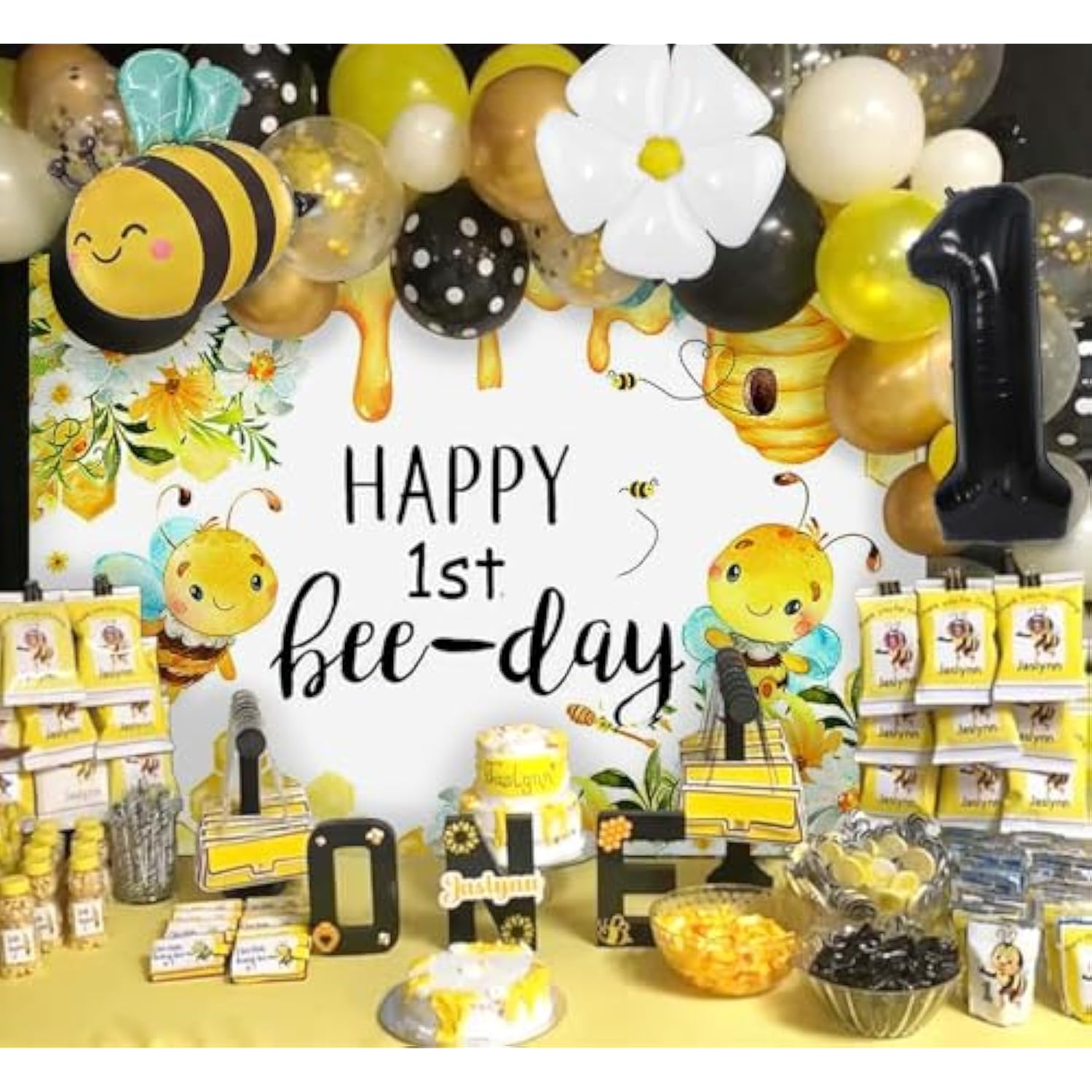 Happy 1St Bee Day Backdrop First Bee Day Birthday Party Decorations Girl Boy So Sweet To Bee One 1St Birthday Decor Bumble Bee Balloons Fun To Bee One Baby Shower