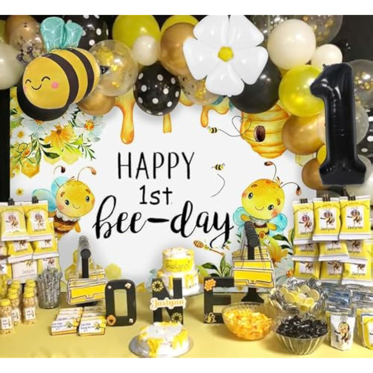 Happy 1St Bee Day Backdrop First Bee Day Birthday Party Decorations Girl Boy So Sweet To Bee One 1St Birthday Decor Bumble Bee Balloons Fun To Bee One Baby Shower