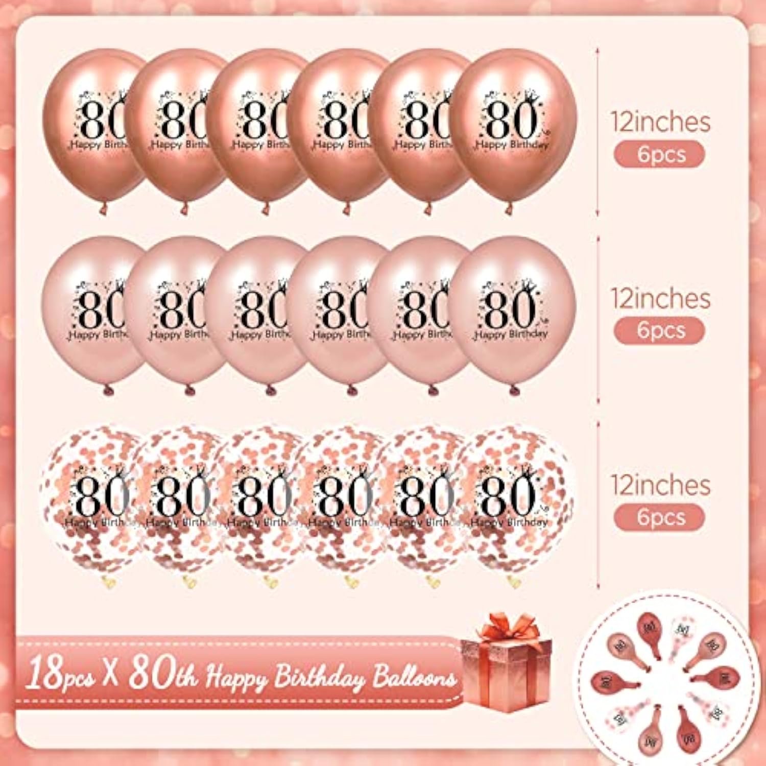 80Th Birthday Balloons 18 Pcs Rose Gold Happy 80Th Birthday Latex Balloons Confetti Balloons Rose Gold 80Th Birthday Party Decorations For Women Men 80Th Birthday Anniversary Decor Supplies 12 Inch