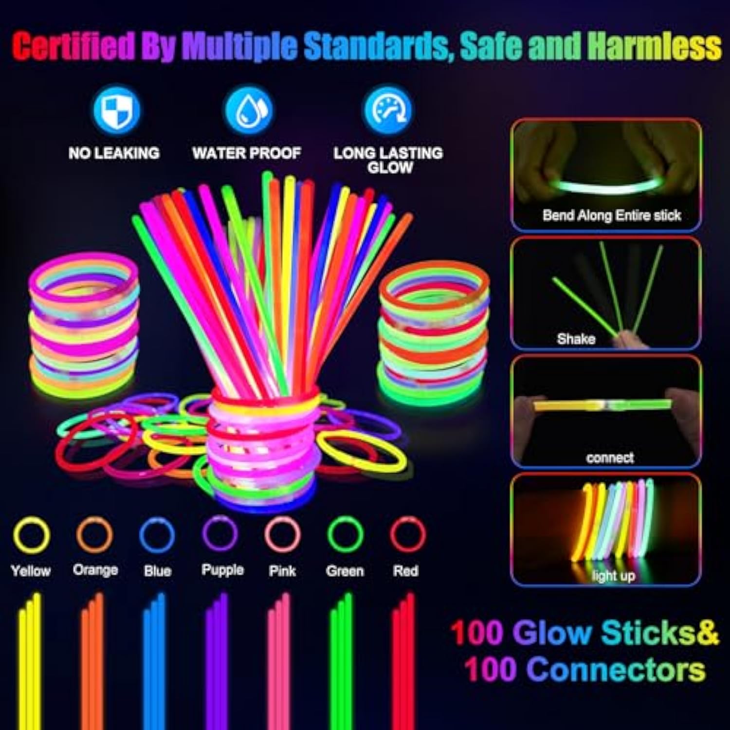 158 Pcs Glow In The Dark Halloween Party Supplies, 14Pcs Led Glasses, 30Led Finger Lights, 14Led Light Hairs And 100Pcs Glow Sticks Bracelets, Neon Party Favors For Wedding,Concert, Birthday
