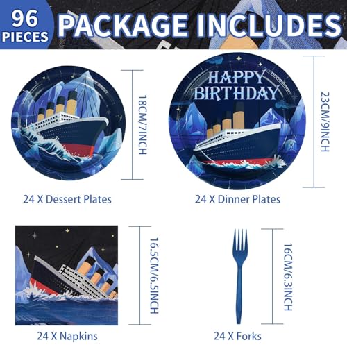 Greencian 96Pcs Blue Nautical Birthday Party Decorations, Serves 24