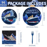 Greencian 96Pcs Blue Nautical Birthday Party Decorations, Serves 24
