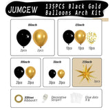 135 Pcs Black Gold Balloon Arch Kit with Confetti Star Balloons for Party Decor
