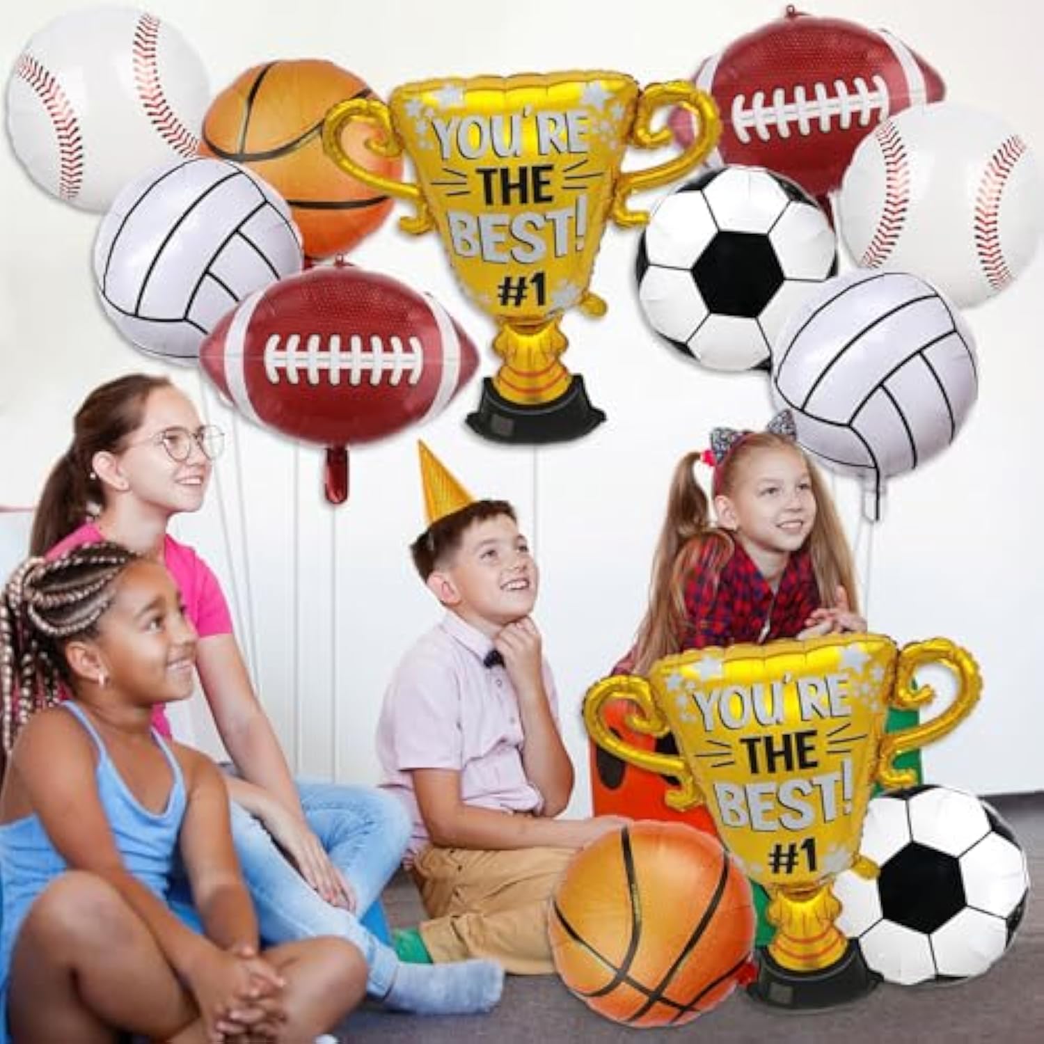 12 Pieces Sports Foil Balloon Set For Baseball Basketball Football Soccer Volleyball Trophy Foil Balloons Sports Birthday Party Balloon For Boy Baby Shower Sports Themed Party Decorations