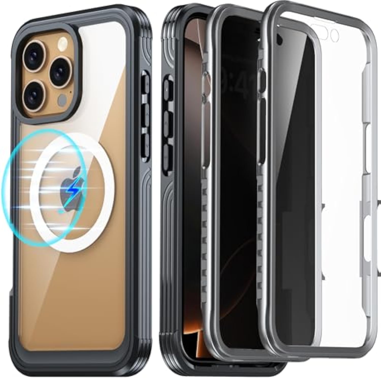 For Iphone 16 Pro Max Case, Double Front Frame Built-In 9H Tempered Glass Screen Protector + Privacy Screen Protector, Compatible With Magsafe, Magnetic Phone Case For Iphone 16 Pro Max