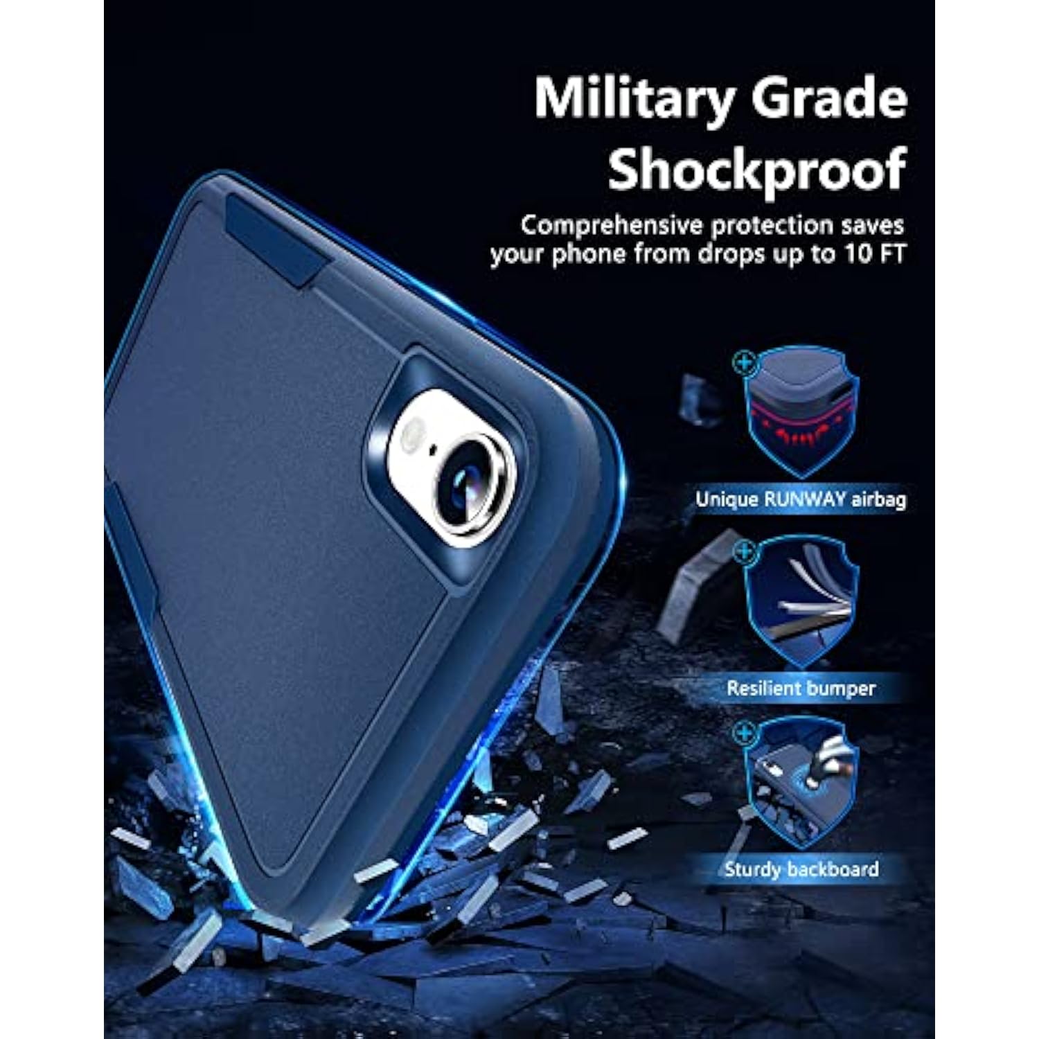 For Iphone Xr Case Blue With Screen Protector For Men,Funda Para Iphone 10 Xr Phone Case Blue Protective Cover And Screen Protector. (Deep Blue)