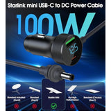 3 In 1 Starlink Mini Cable, 12V-48V Input Stable 20V 100W Output, Car Charger Dc Power Cable + Cigarette Lighter Adapter, Usb-C Pd 40W & Usb-A 30W Ports, Digital Display (9.8Ft/3M)