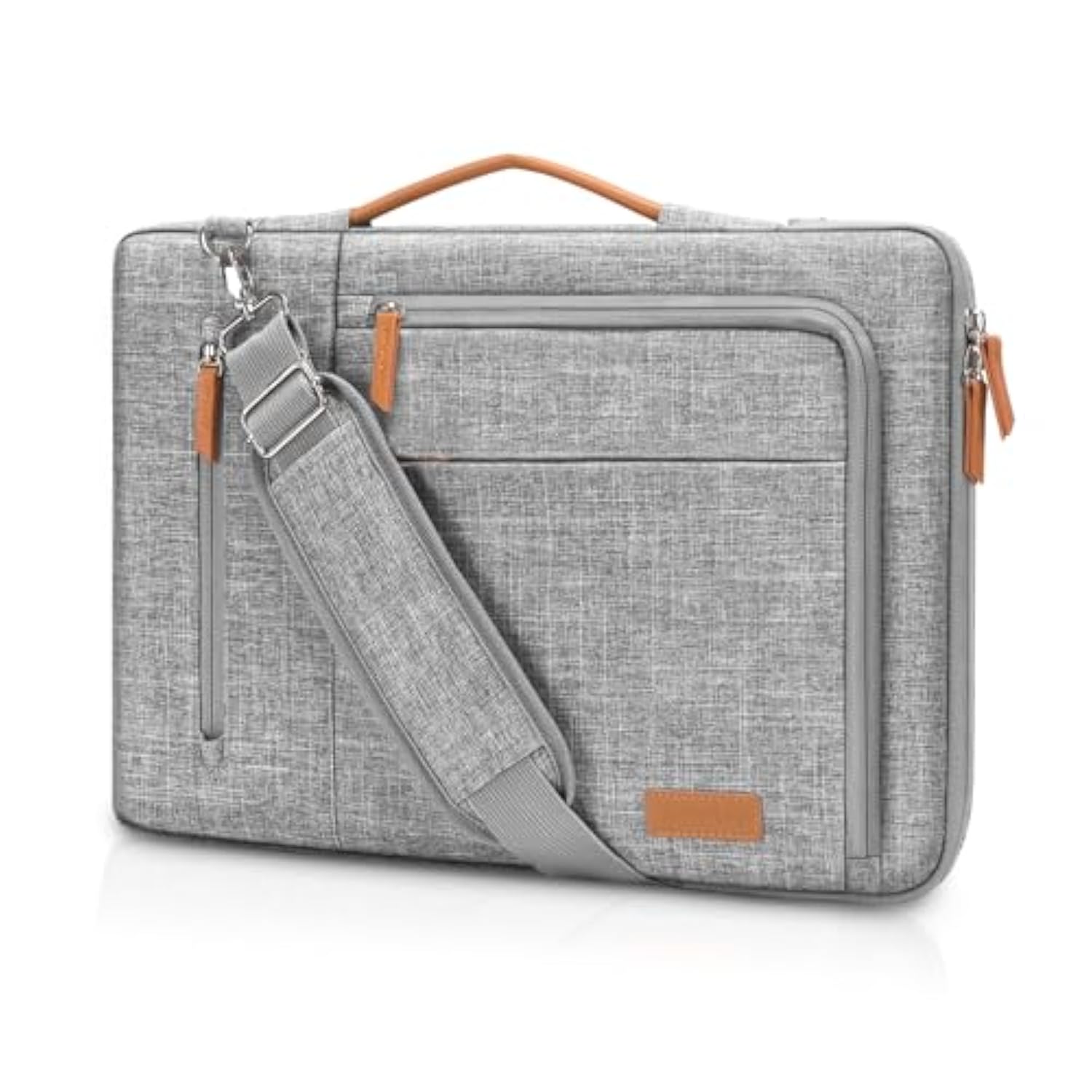 MOSISO 360 Protective Laptop Shoulder Bag, 15-15.6 inch Computer Bag Compatible with MacBook Pro 16, HP, Dell, Lenovo, Asus Notebook, Side Open Laptop Sleeve with 3 Front & 1 Back Pockets, Gray
