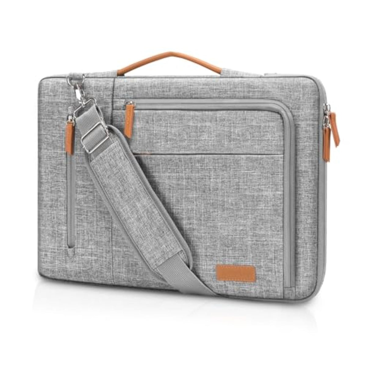 MOSISO 360 Protective Laptop Shoulder Bag, 15-15.6 inch Computer Bag Compatible with MacBook Pro 16, HP, Dell, Lenovo, Asus Notebook, Side Open Laptop Sleeve with 3 Front & 1 Back Pockets, Gray
