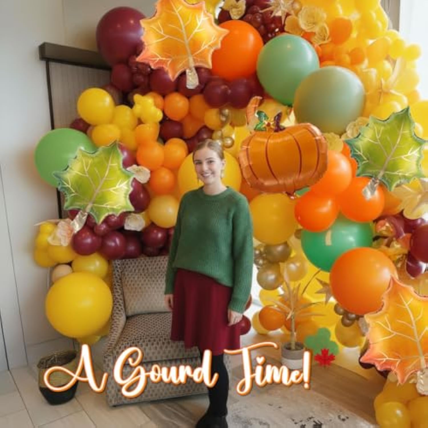 Fall Thanksgiving Balloon Arch Kit Green Red Yellow Orange with Maple Leaf for Baby Shower