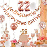 Rose Gold 22Nd Birthday Banner, Garland, Foil Balloon, Decorations, Hanging, Cheers To 22 Years Old Party Supplies Backdrop