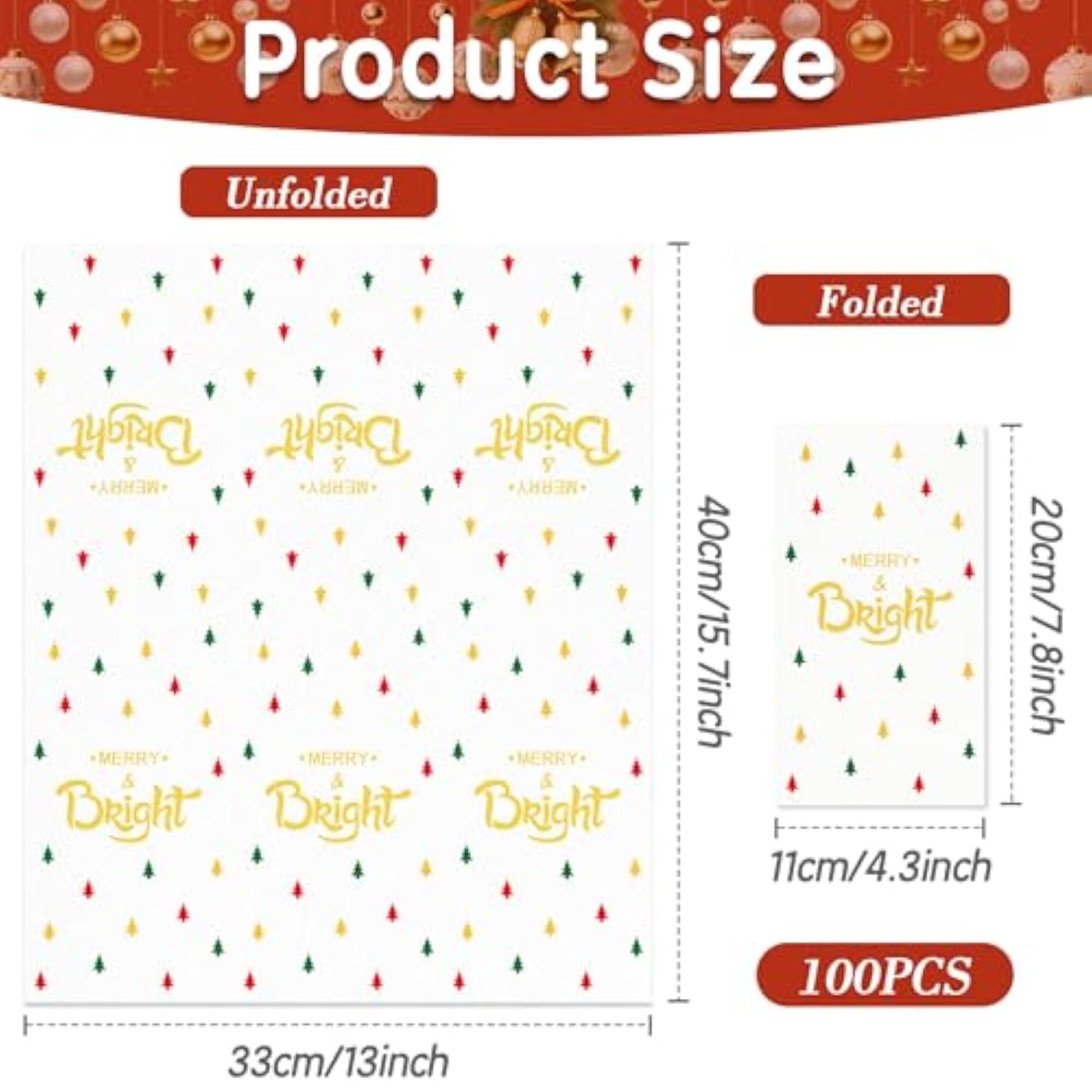 100 Pack Christmas Napkins Disposable Holiday Napkins Paper Christmas Paper Napkin Xmas Dinner Napkin Merry And Bright Guest Napkin Disposable Paper Hand Towels For Bathroom Xmas Winter Table Decor