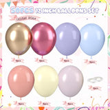 Pastel Balloons, 50Pcs 12 Inch Macaron Yellow Blue Dusty Pink Blue Purple Metallic Gold Magenta Balloons For Girl Garden Birthday Rainbow Theme Party Spring Baby Shower Wedding Engagement Decorations