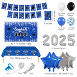 2025 Graduation Party Decorations, 195Pcs Class Of 2025 Decorations Include Congrats Grad Banner, Backdrop, Tablecloth,Ballons,Graduation Paper Plates,Cups And Napkins