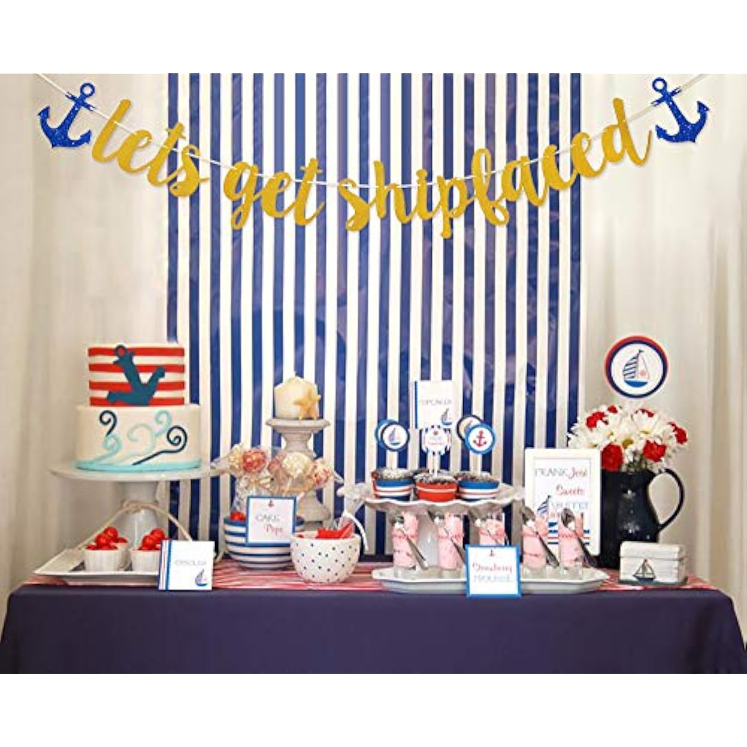 Let'S Get Shipfaced Gold Glitter Banner For Nautical Sailor Theme Birthday/Bachelorette Party Anchor Cruise Banner Decorations