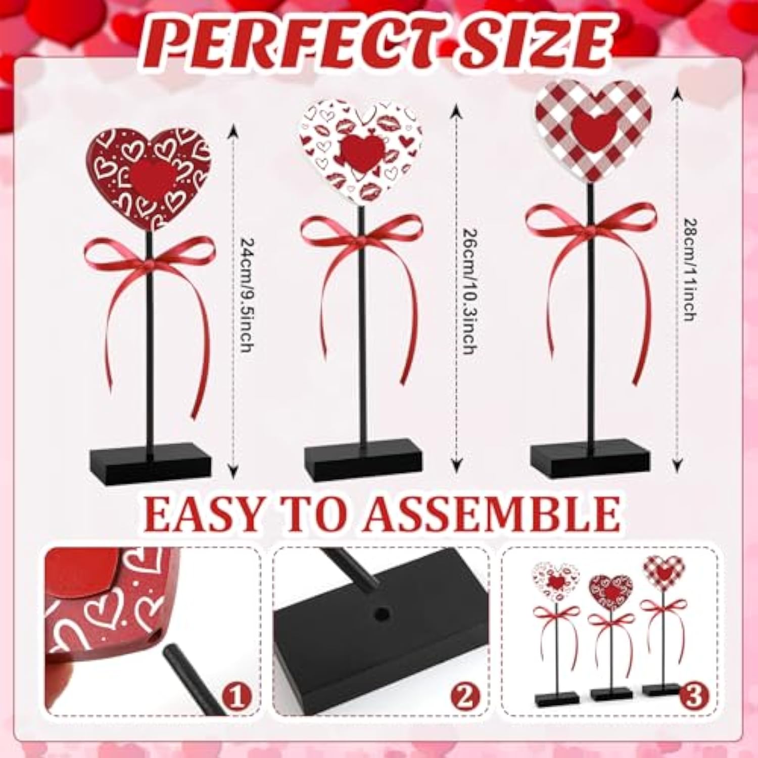 3 Pieces Valentine'S Day Table Decorations Wooden Heart Set,Rustic Valentine'S Day Tiered Tray Decor For Home Tables (Classic)