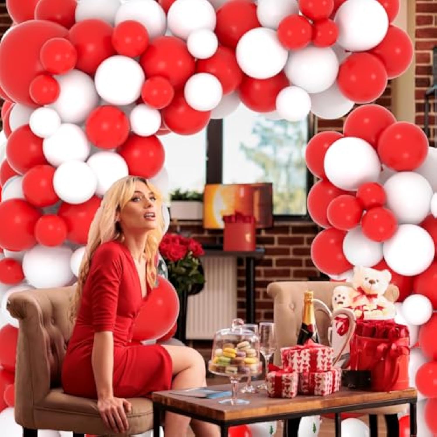 Red White Balloon Garland Arch Kit - 122Pcs White And Red Balloons Red