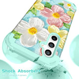 For Galaxy S25 Ultra 5G Case,3 In 1 Oil Painting Flower Pattern Heavy Duty Protection Silicone Rubber Bumper+Hard Plastic Protective Cover For Samsung Galaxy S25 Ultra,Green Flower