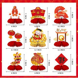 9 Pieces Chinese New Year Party Decorations Year of the Horse Table Centerpieces 2026 Lunar New Year Honeycomb Centerpieces for New Years Eve Party Supplies