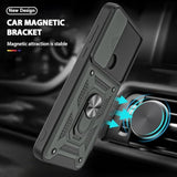 For Moto G Play 2023 Case, With Tempered Glass Screen Protector [2 Pcs] & Slide Camera Cover, 360°Rotation Ring Kickstand [Military Grade] Case. (Green)