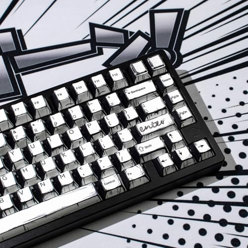 Retro Manga Pbt Keycaps, Black White Japanese Anime Keycap, 141 Keys Custom Cherry Profile Key Caps Set, Dye Sub Gaming Keycap For 60% 65% 75% 95% Mechanical Keyboard Cherry Mx Gateron Switches