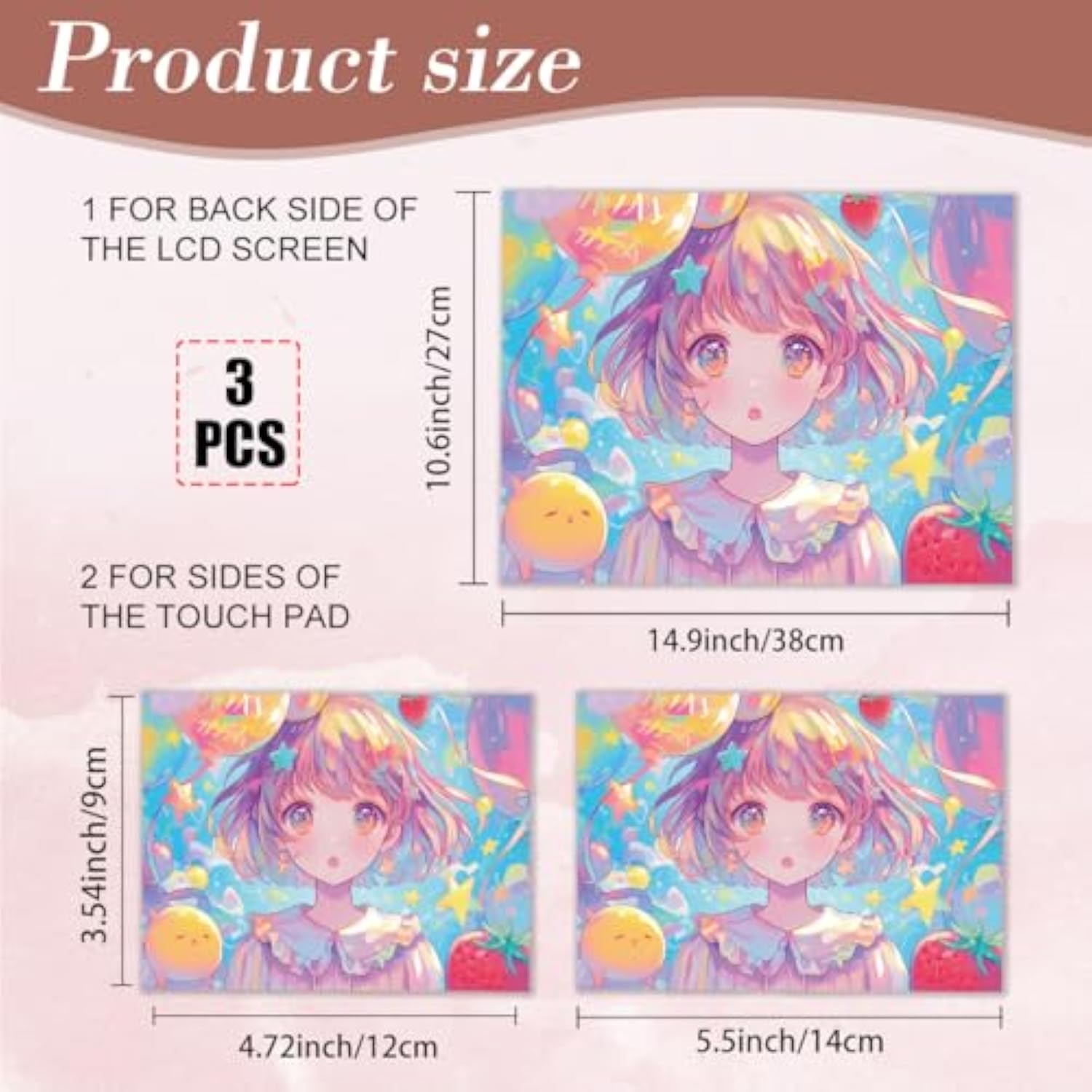 Kawaii Girl Laptop Skin Sticker Decals Fits 12" 13" 13.3" 14" 15 Inch Laptop Cute Universal Removable Vinyl Notebook Cartoon Art Protector Netbook Pc Cover Decal