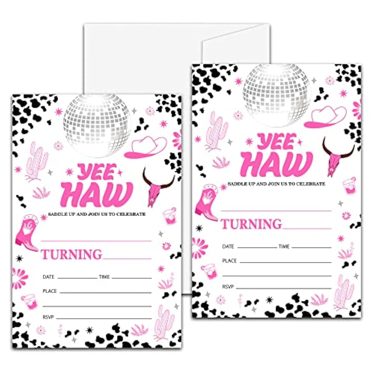 Space Cowgirl Birthday Party Invitation, Pink Disco Cowgirl Themed Fill-In Invites, 20 Invitations With Envelopes (4" X 6"), Adults Nashville Rodeo Party Favors Decorations And Supplies -42