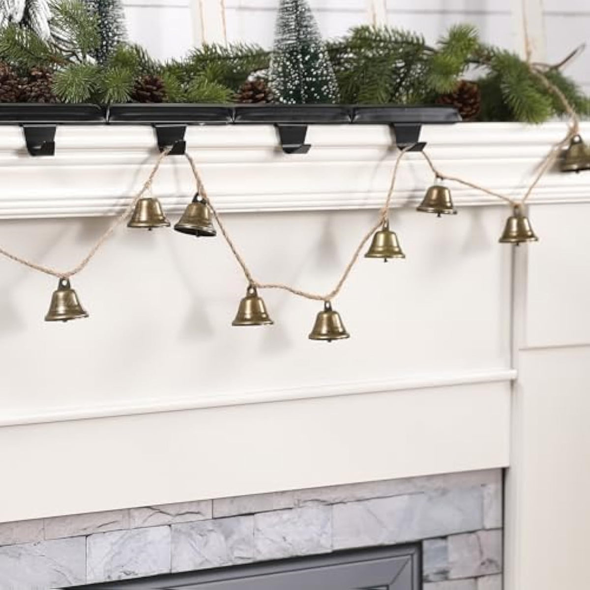 Christmas Decorations -Bells Christmas Garland-Rustic Bells Garland Banner For Christmas Tree Mantle Fireplace And Wall Decor