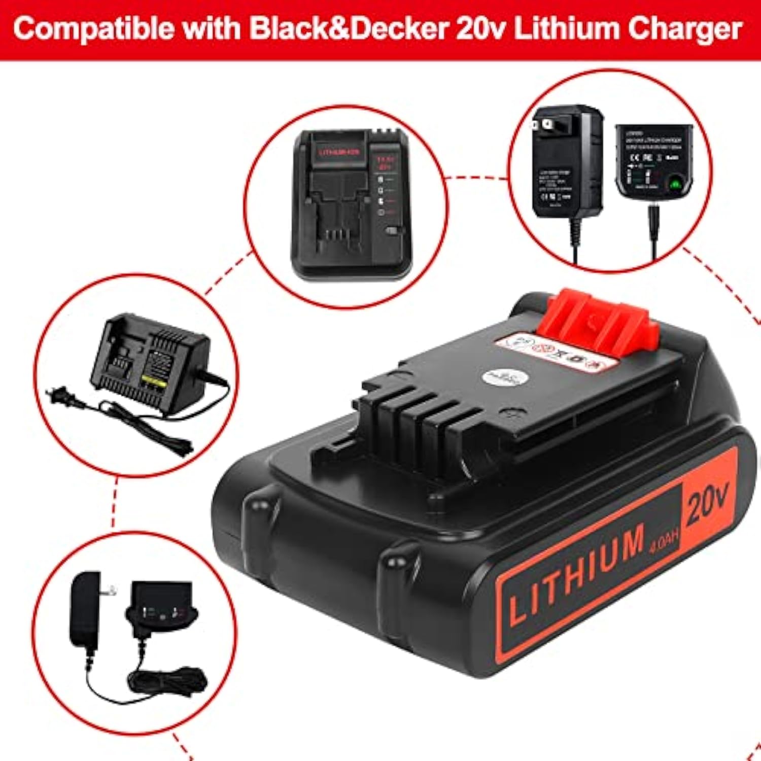 20V 4Ah Replacement Lithium Battery 2-Pack for Black and Decker Cordless Tools
