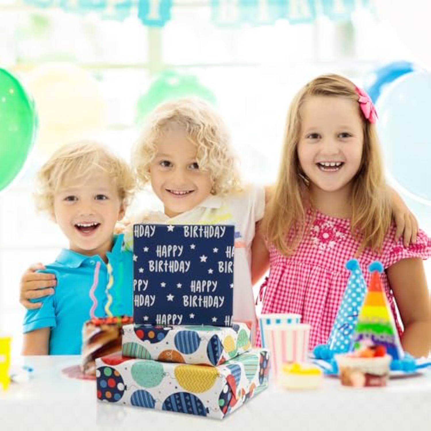 Reversible Birthday Wrap Roll – Balloons & Stars for All Ages Parties