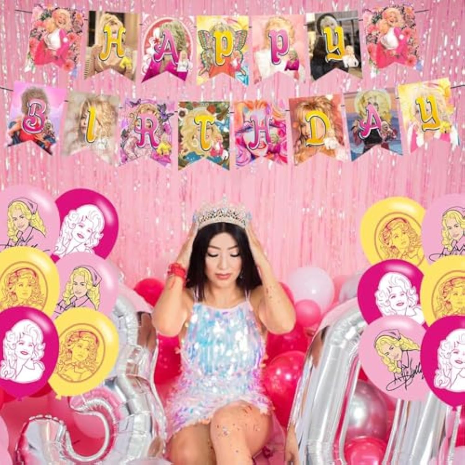 Singer Dolly Birthday Party Decorations ,Singer Parton Birthday Party Favor With Banner, Ballons,Cake Topper, Cupcake Toppers For Boys Girls Fans Music Party Supplies