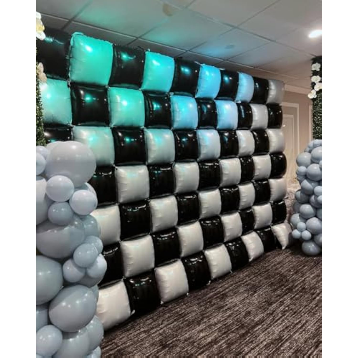 36Pcs Black And White Square Foil Balloons Wall Backdrop With 147Pcs Balloon Garland Arch Kit, Double Sided Balloons For Birthday Anniversary Wedding Engagement Graduation Party Decorations