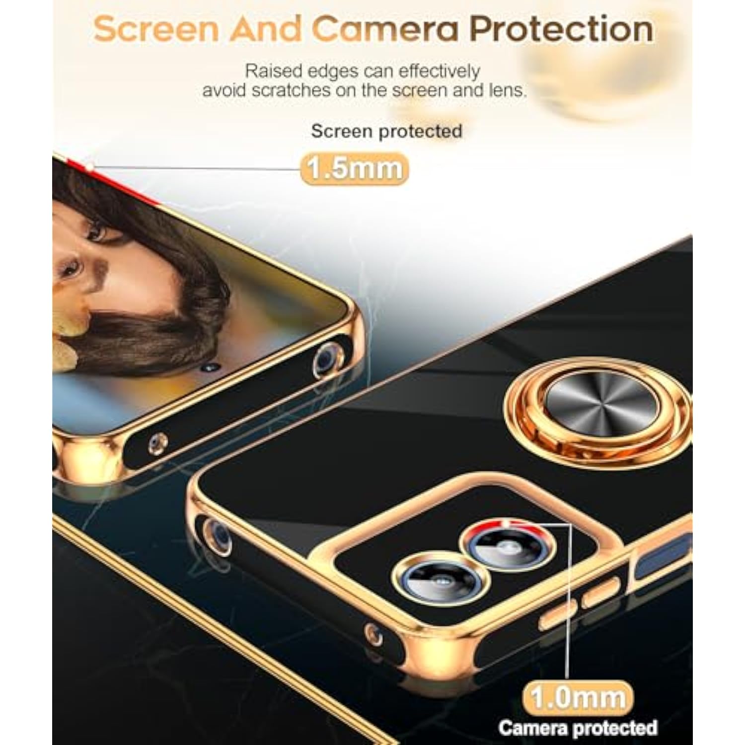 Moto G Play 2024 Case 360° Magnetic Ring Stand Shockproof TPU Black Rose Gold