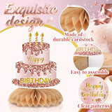 12Pcs Rose Gold Birthday Decorations Honeycomb Centerpieces for Women Girls, Rose Gold Happy Birthday Table Centerpieces for Kids Adult Birthday Table Topper Sign Decor Supplies