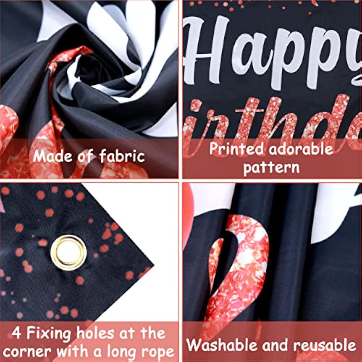 Red & Black Happy Birthday Backdrop Banner for Party Photos