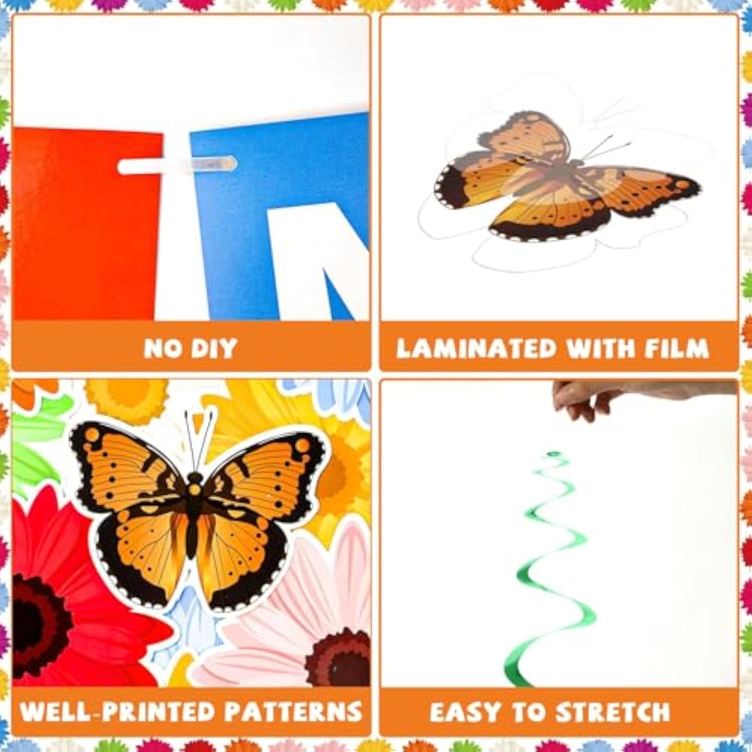 Hello Spring Paper Flower Banner Spring Sunflower Hanging Swirl Decoration Floral Party Banner Garland Kit Flower Hanging Streamers For Mantle Fireplace Indoor Outdoor Home Classroom