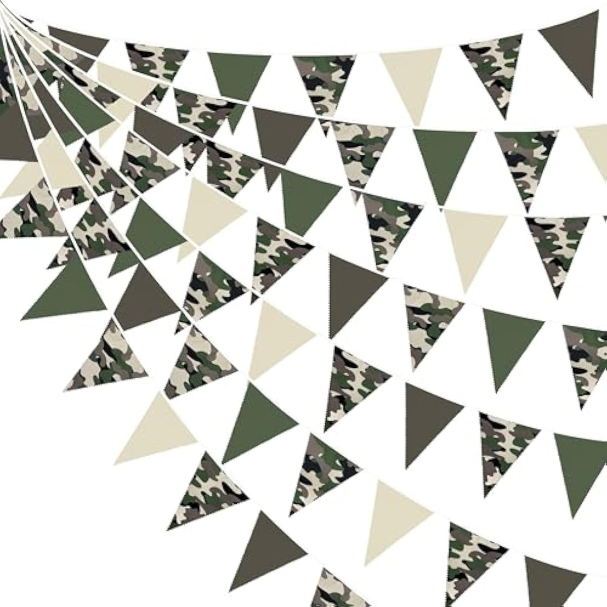 32Ft Camouflage Pennant Banner, Fabric Bunting for Military, Army, Birthday Party