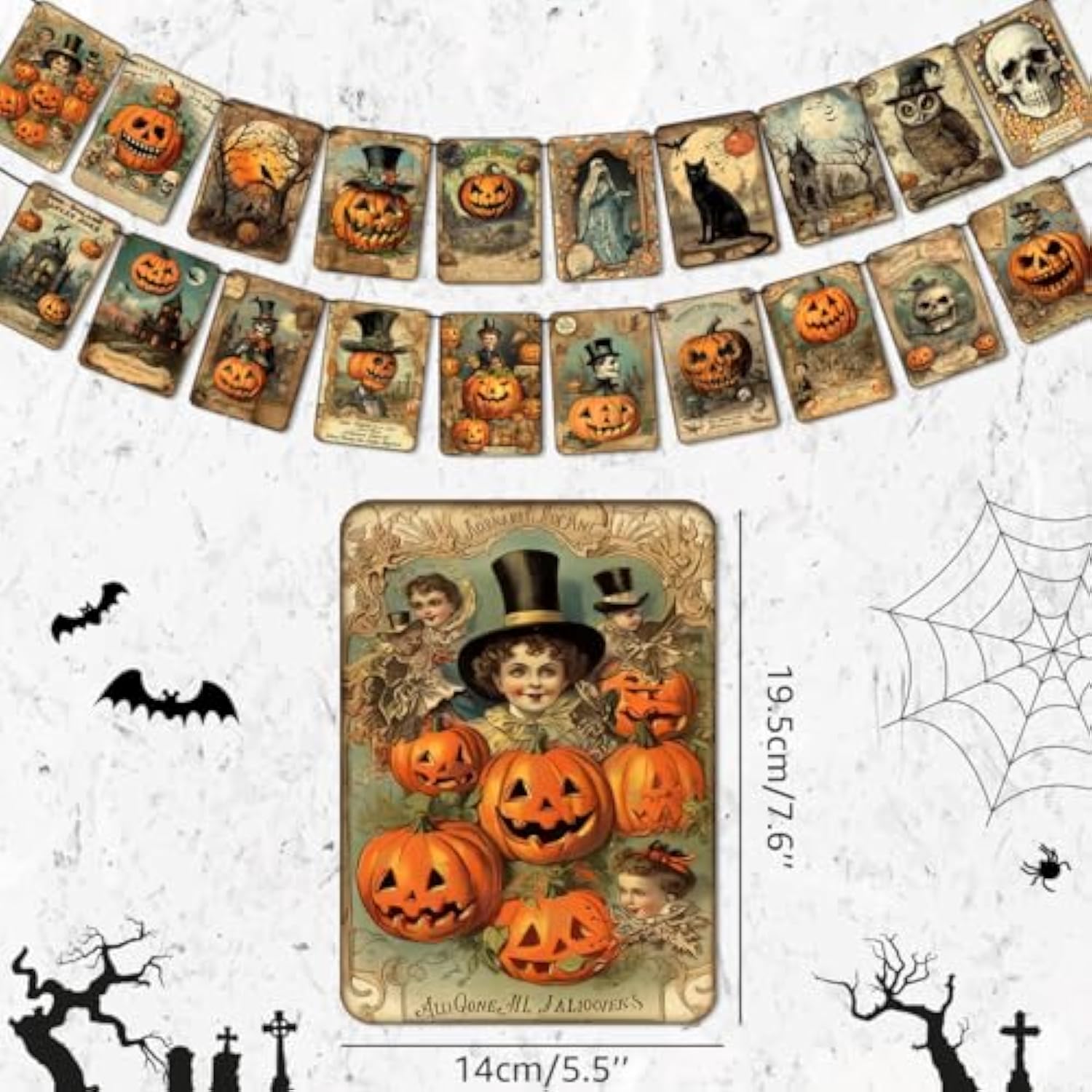 Vintage Halloween Banner Pumpkin Retro Hanging Garland Bunting Flag for Indoor Party Decor
