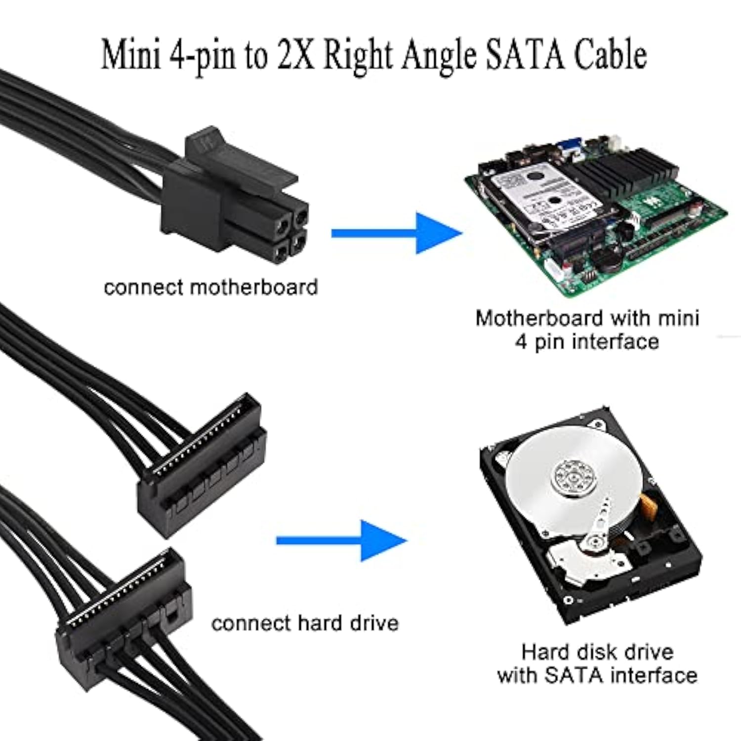 Mini 4-Pin To 2X Right Angle Sata Hard Drive Cable 4-Pin 1 To 2 Sata Ssd Power