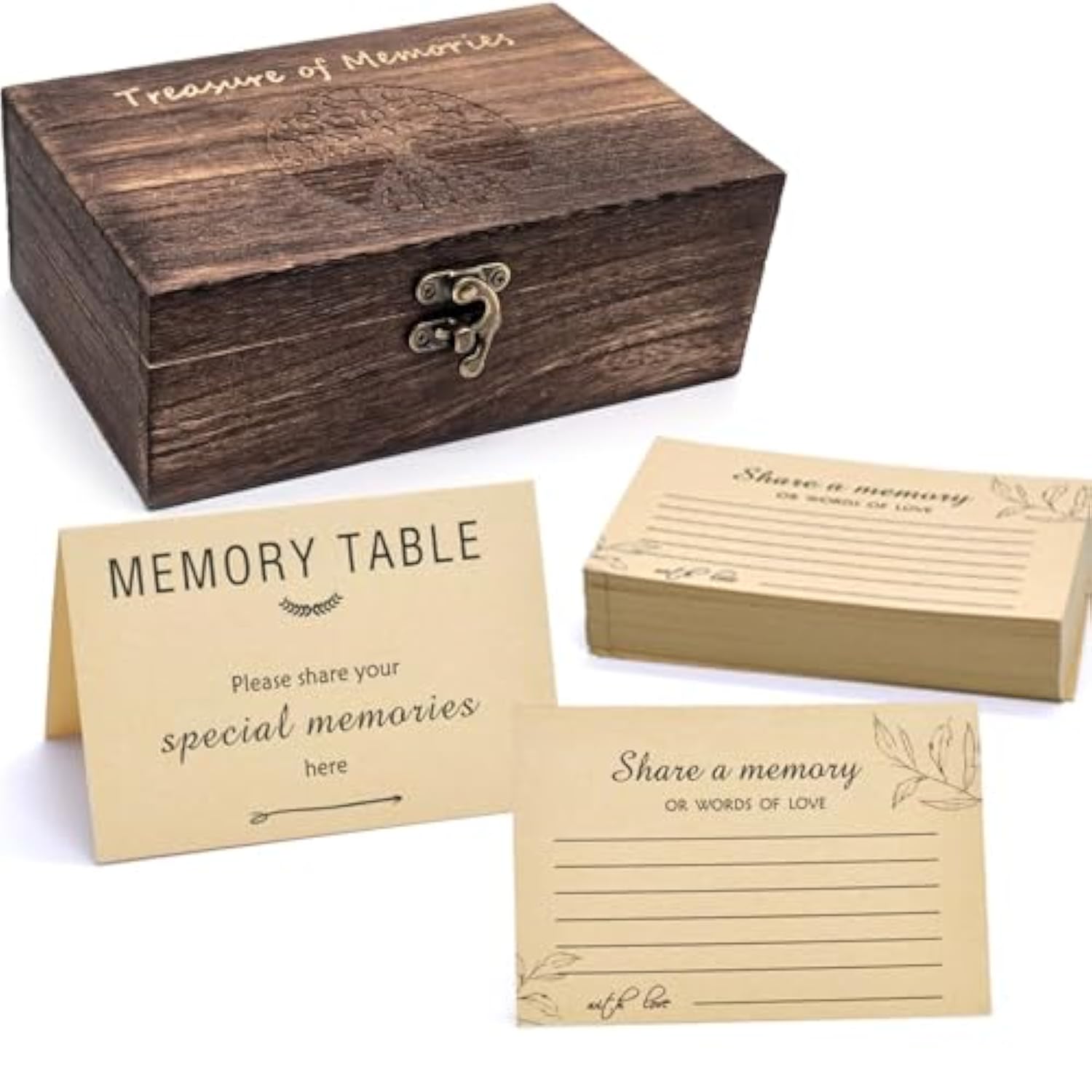 Wooden Share Love & Memories Box With 50 Pcs Share A Memory Cards For Celebration Of Life Decorations - Elegant Keepsake For Funerals, Weddings, Birthdays & Graduations - Heirloom Storage Box