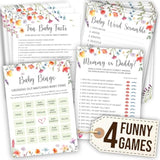 Wildflower Baby Shower Games For Girl - Fun Baby Shower Bingo Game Girl, Hilarious Baby Word Scramble Baby Shower Girl Games, Mommy Or Daddy Game, Baby In Bloom Baby Shower Decorations
