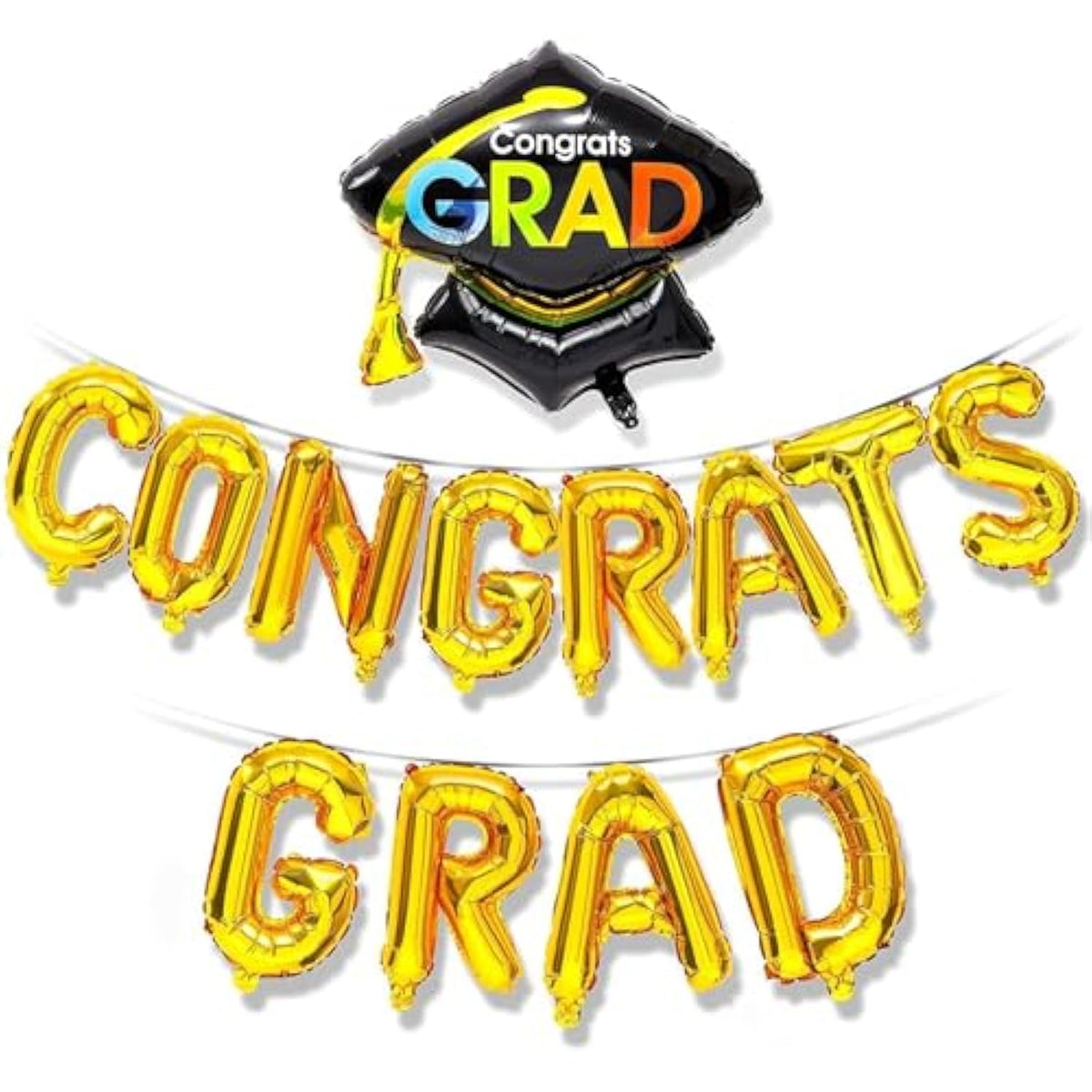 Balloon Letters Kit For Party Decorations - 16-Inch Gold Nylon Letters - Metallic Balloon & Graduation Cap Accessory For Party Decor Kit