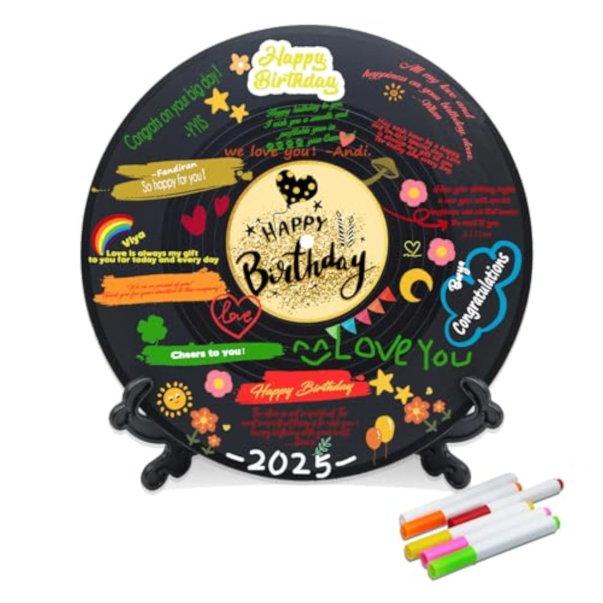 Vinyl Record Birthday Decorations, Happy Birthday Party Favor Sign Poster, Large Guest Book 11.6" X 11.6"
