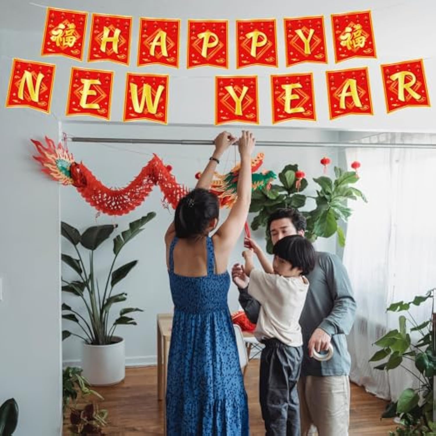 2025 Lunar New Year Hanging Banner Asian Spring Festival Cardboard Bunting