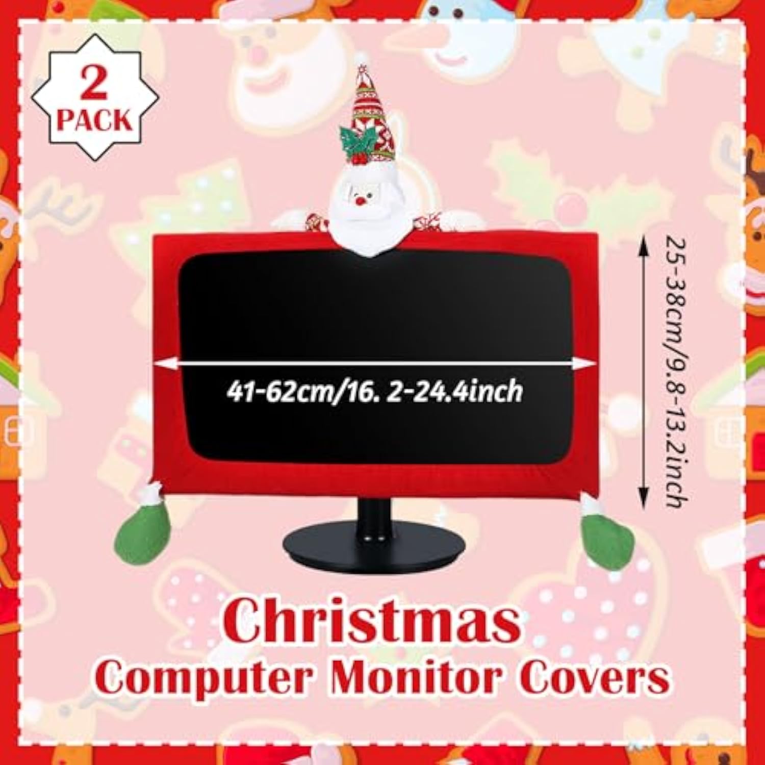 4 Pcs Christmas Computer Monitor Cover And Christmas Mouse Pad Set, Xmas Computer Monitor Decoration Border Cover With Gaming Mouse Pads For Home Office Desk Gifts Supplies