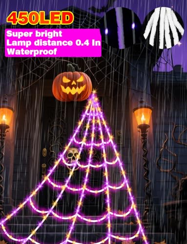 Halloween Decorations Outdoor Spider Web,Upgraded 450 LED Spider Web Lights