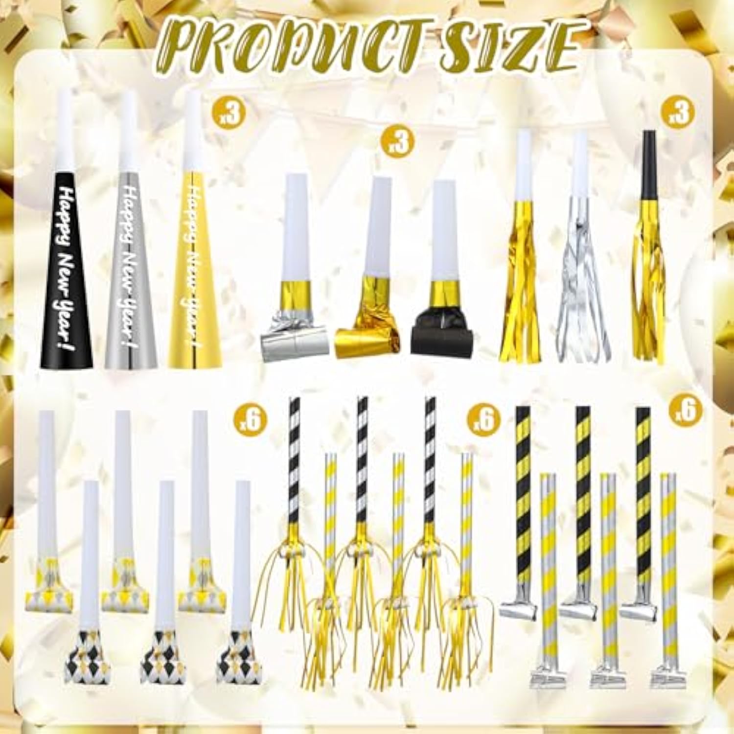 21pcs New Year Eve Party Noise Makers Horns Whistles Fringed Favors