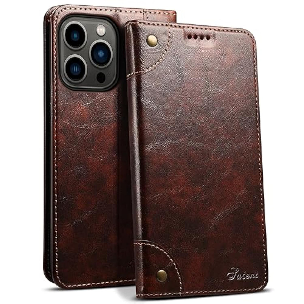 Compatible With Iphone 15 Pro Max Case Wallet, Flip Cover With Magnetic Kickstand, Credit Card Holder, Leather Folio Case For Iphone 15 Pro Max Brown