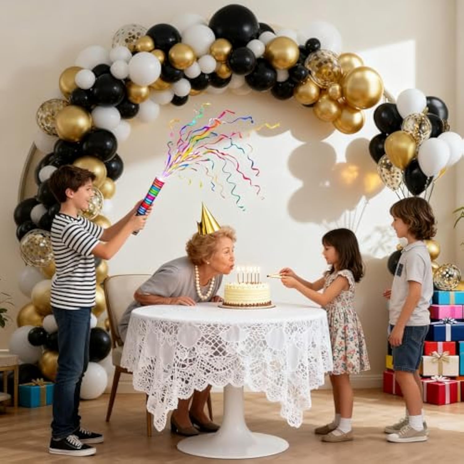 137pcs Black Gold White Balloon Arch Kit for Weddings, Birthdays & Events