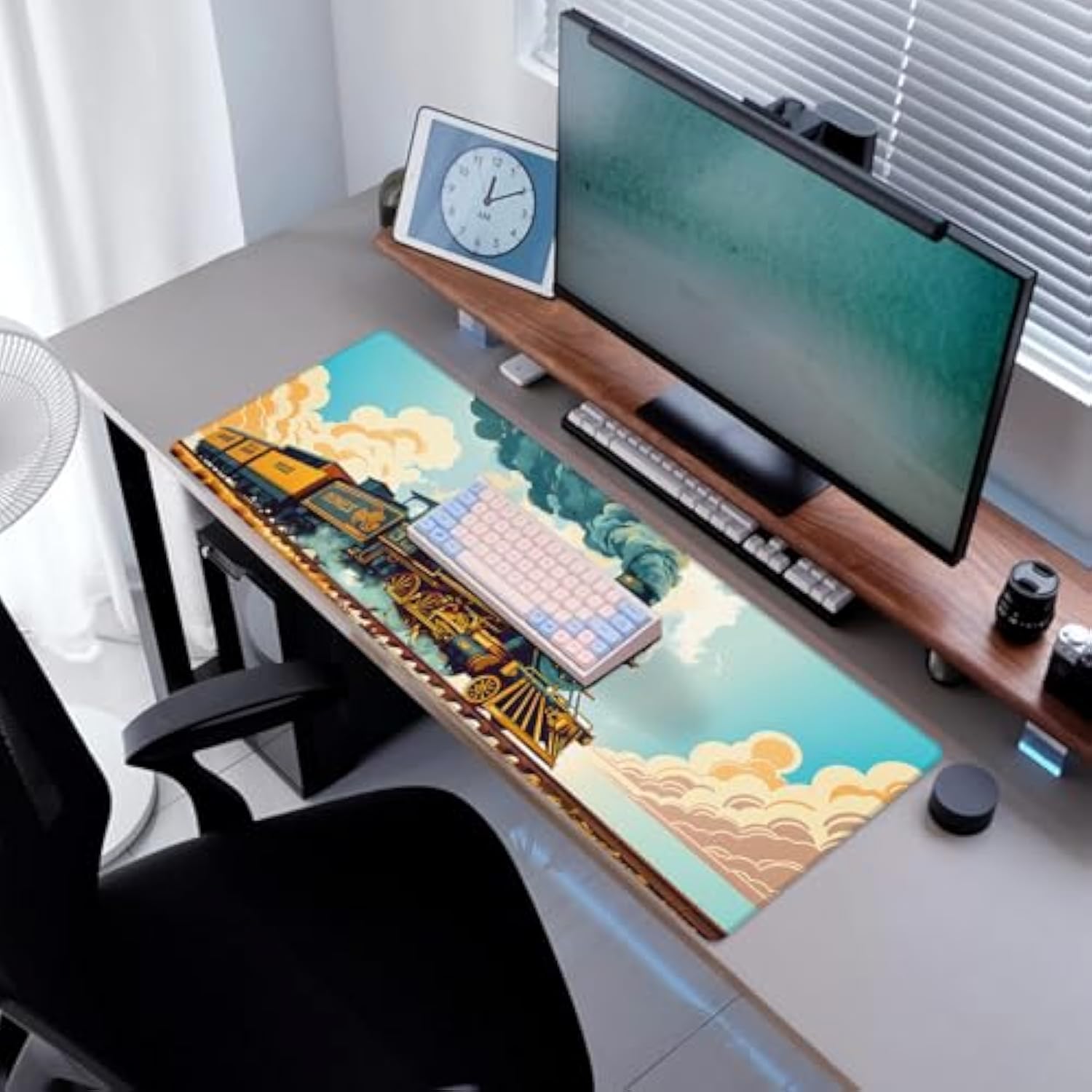 Classic Steam Train Gaming Mouse Pad, Desk Mat, Non-Slip Rubber Base Cool Aesthetic Mousepads For Computer Laptop Keyboard Office School Home Desktop Accessories Decor 31.5" X 11.8"